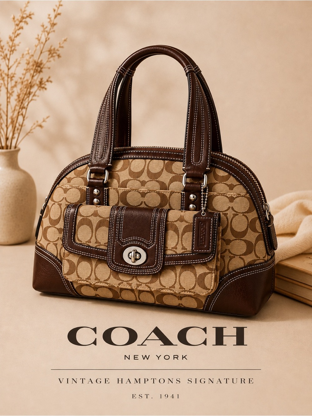 Coach Vintage Y2K Hamptons Signature Zip Satchel